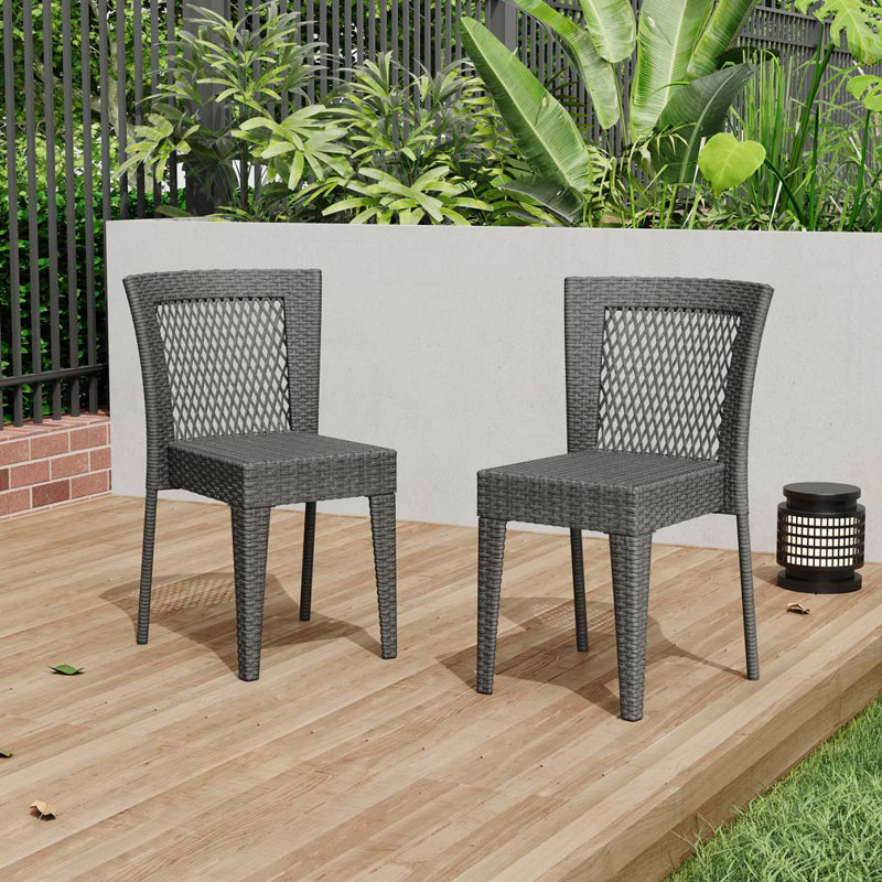 Outdoor Rattan Patio Side Chair, Gray