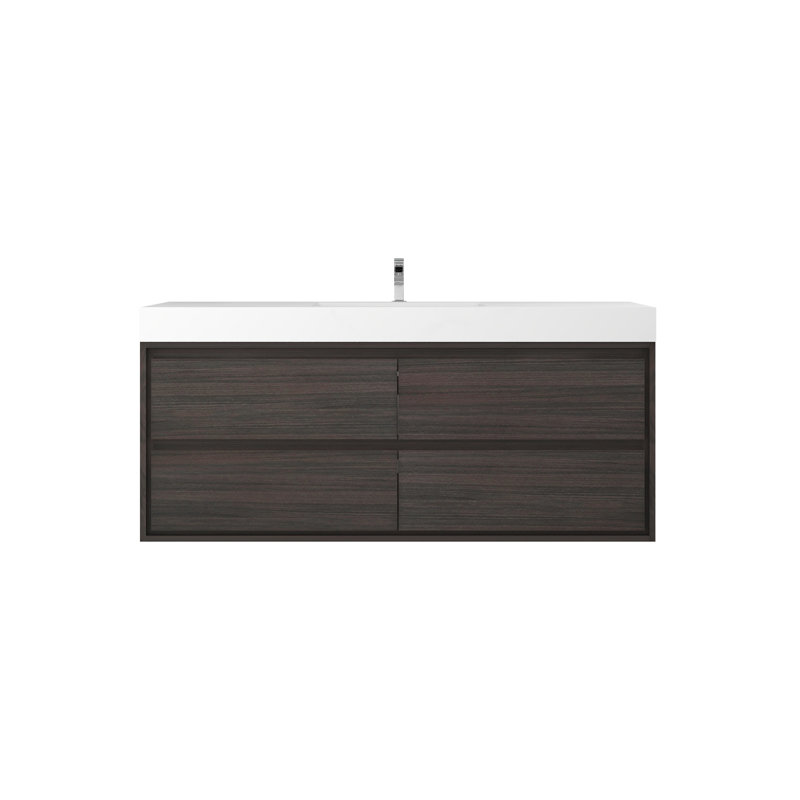 60'' Single Bathroom Vanity with Acrylic Top, Gray Oak