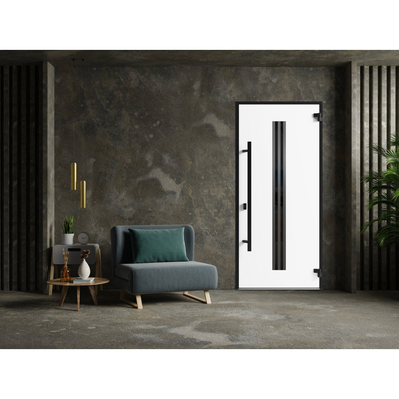 Porte avant en acier pré-suspendue à l'avant / teck Ronex 1055 / entrée en métal peint moderne l 36 po x H 80 po à gauche