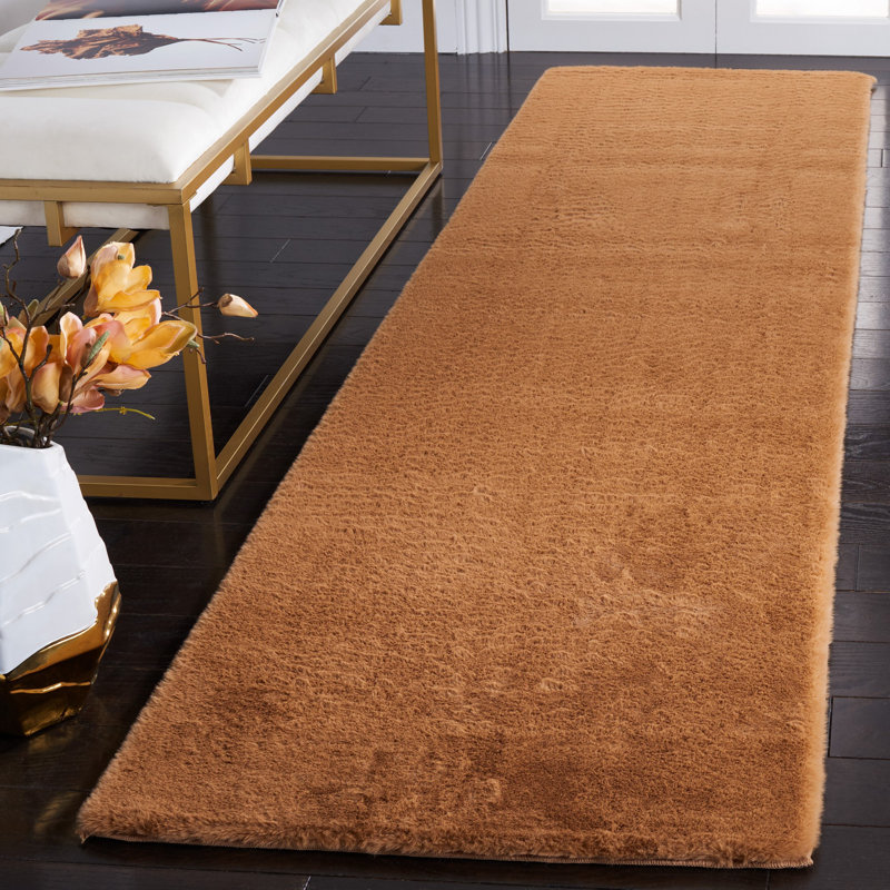 Faux Rabbit Fur 500 Area Rug In Brown, Runner 2'3" x 8'