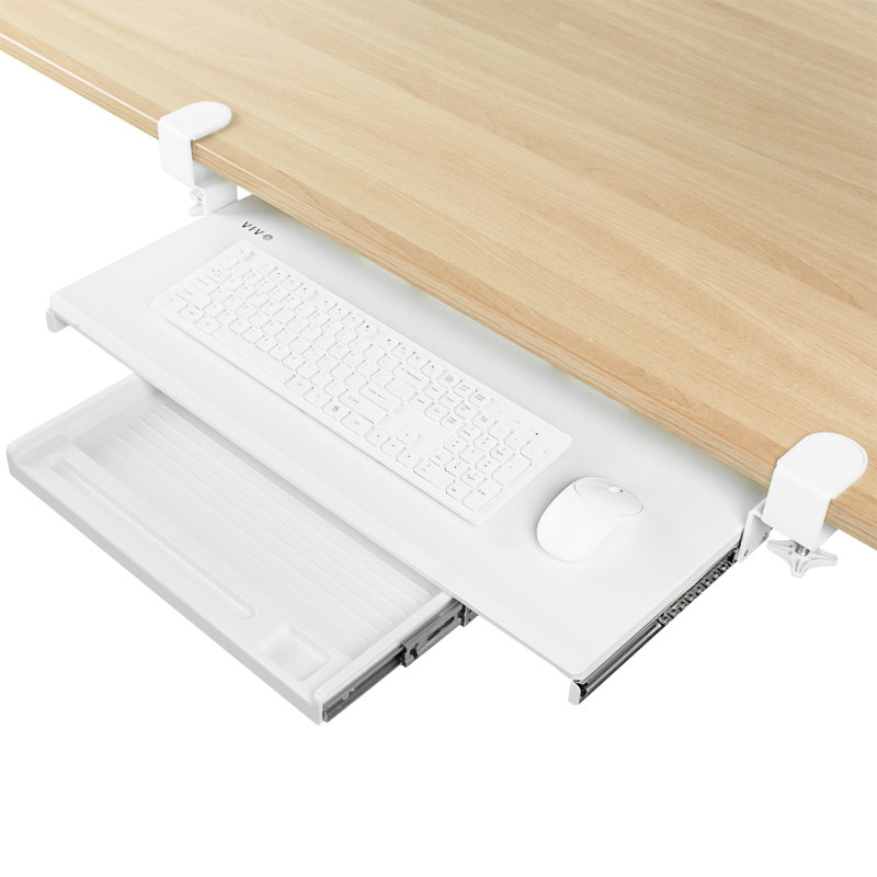Clamp-on Keyboard Tray with Pencil Drawer, White