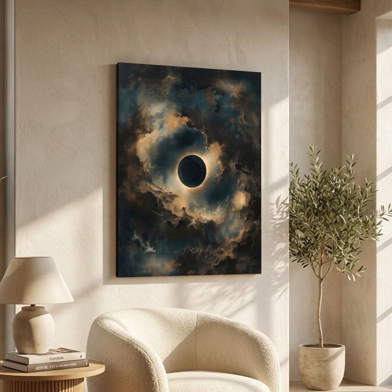 Éclipse solaire céleste - Impression d'art abstrait moderne sur toile tendue sur châssis, 91,4 cm (H) x 61 cm (L), prête à être accrochée