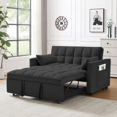 Canapé-lit futon moderne en velours avec canapé-lit, petit canapé-lit avec dossier inclinable, coussins décoratifs, poches, meubles de salon, canapé-lit convertible 3 en 1
