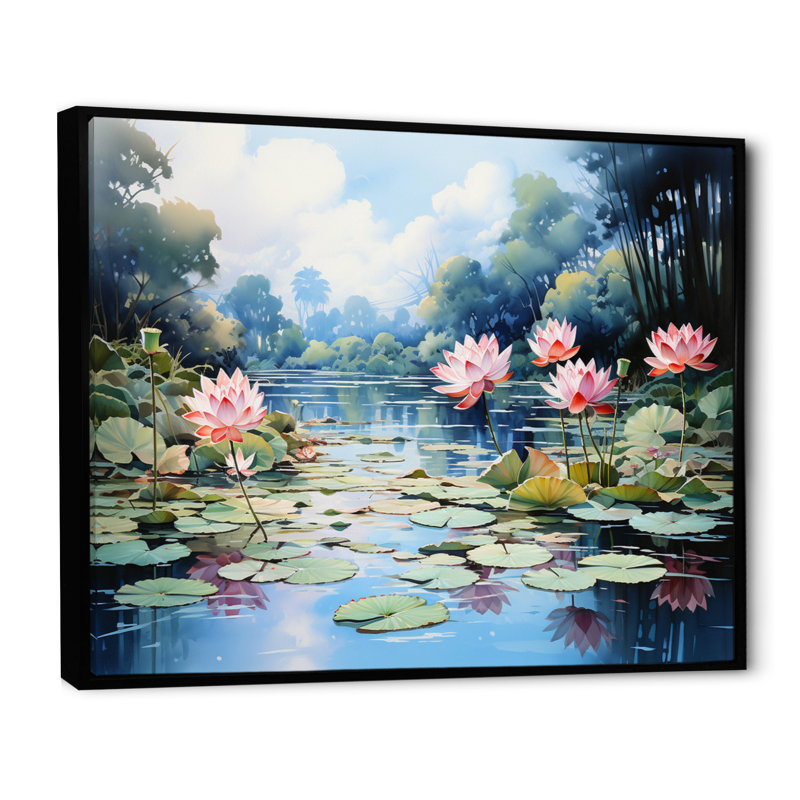 «China Art Lotus Pond III», reproduction, H 12 po x l 20 po x P 1 po, Cadre photo noir