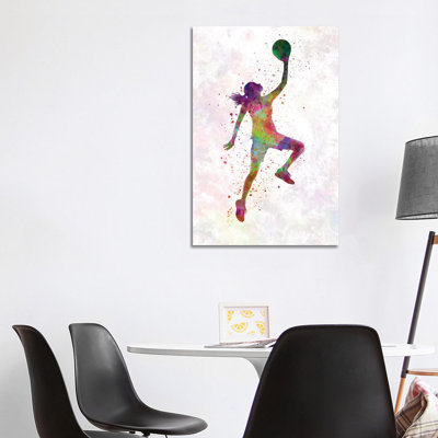 Young Woman Basketball Player In Watercolor II by Paul Rommer - Wrapped Canvas Gallery-Wrapped Canvas Giclée