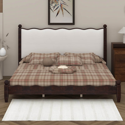 Platform Bed With Upholstered Headboard, Solid Wood Platform Bed Frame With Wooden Slats Support