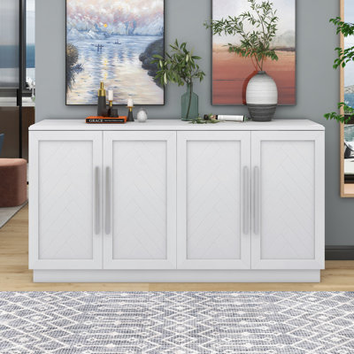 Large Storage Sideboard With 4 Doors, Adjustable Shelves, And Silver Handles For Versatile Home Use by Ebern Designs