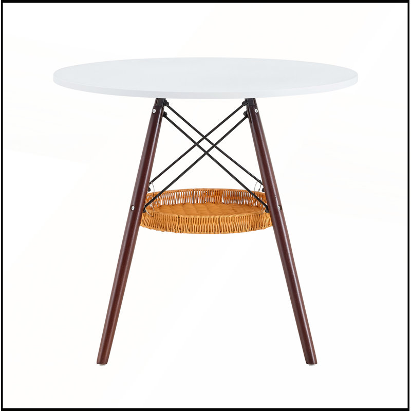 Table de salle à manger 31,5 pouces avec panier de rangement tissé pour petits espaces, Noyer
