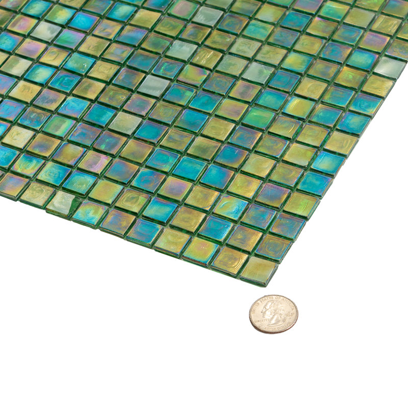 Skosh 11.6” X 11.6” Glossy Emerald Green Glass Mosaic Wall and Floor Tile (18.69 Sq. Ft./Case) (20-Pack), Emerald Green