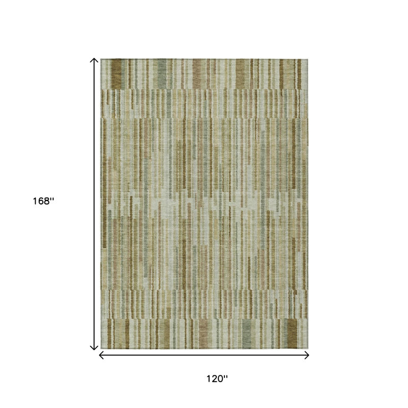 Tapis extérieur lavable rayé vert kaki et olive 10 pi x 14 pi