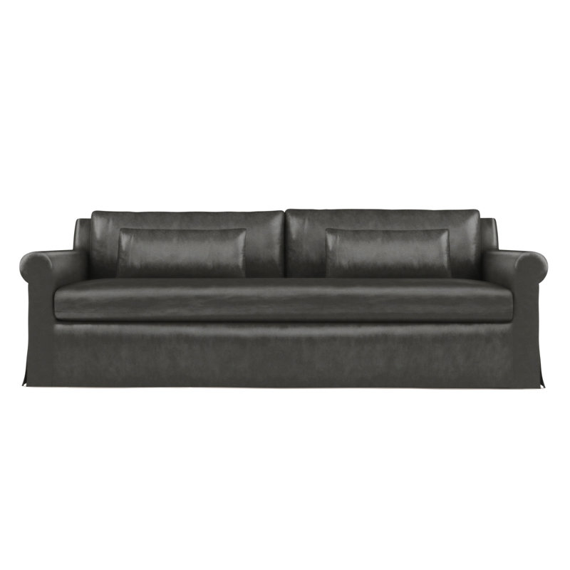 Canapé à accoudoirs arrondis Ludlow, Cuir rétro graphite, H 34 po x l 108 po x P 38 po, Ébène