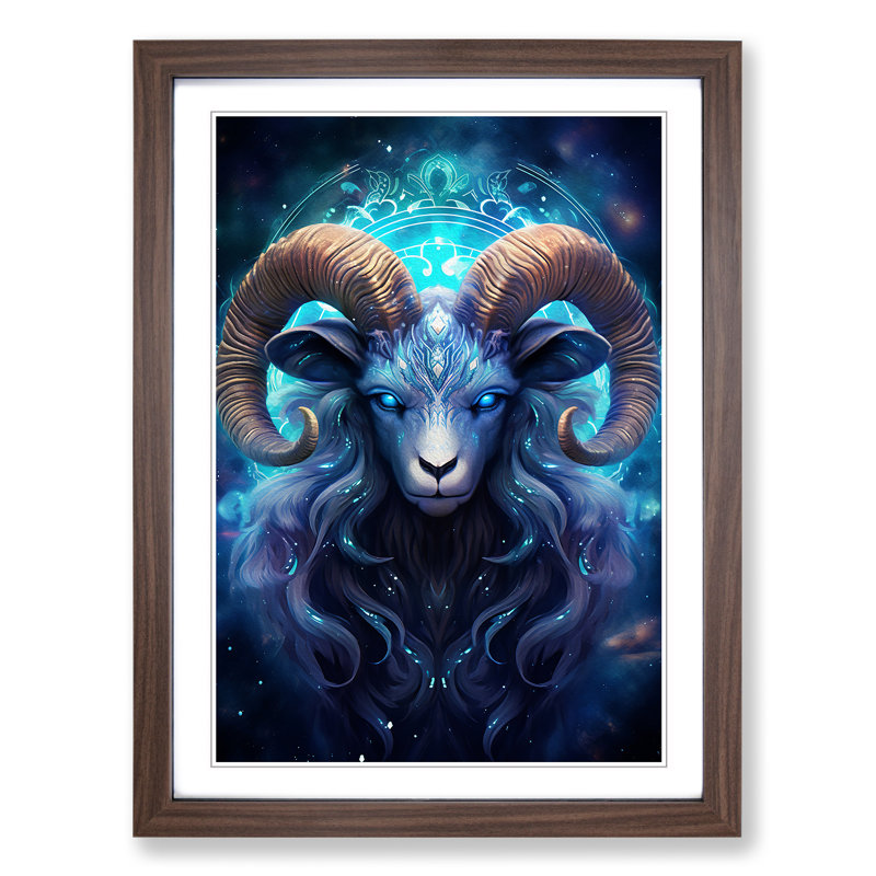 Capricorn Zodiac Digital - Single Picture Frame Print on Wood, Walnut , 46cm H x 34cm W x 2cm D