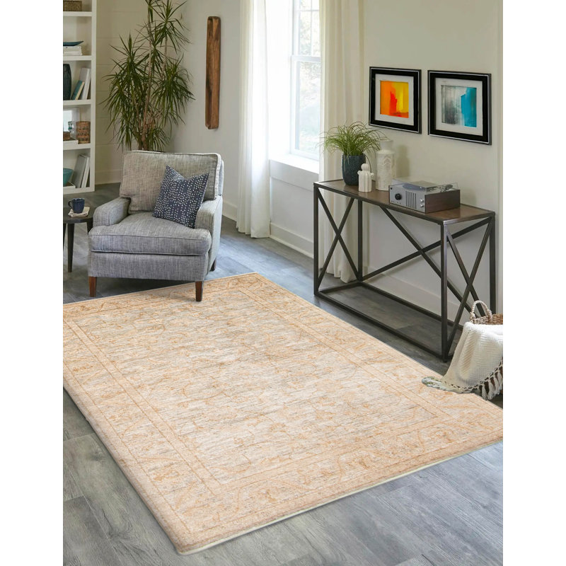 Tapis gris noué à la main unique 3 pi 10 po x 5 pi 9 po