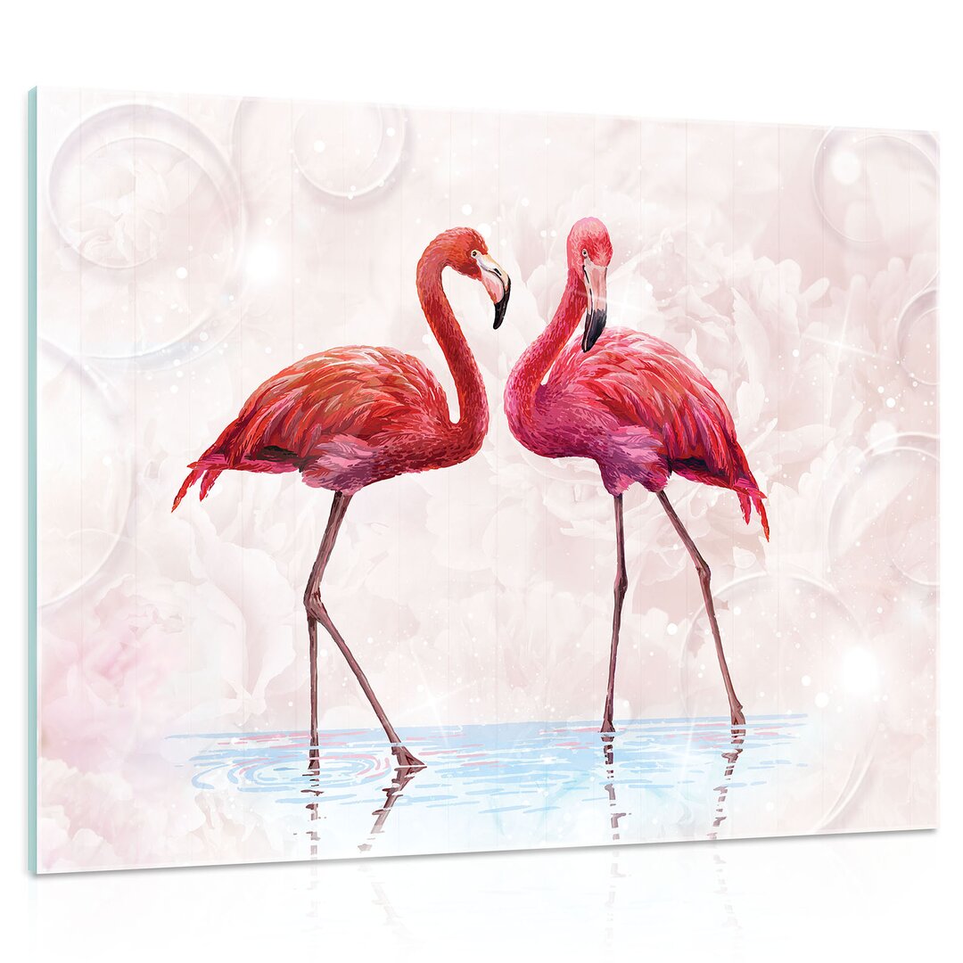 Glasbild Rosa Flamingos