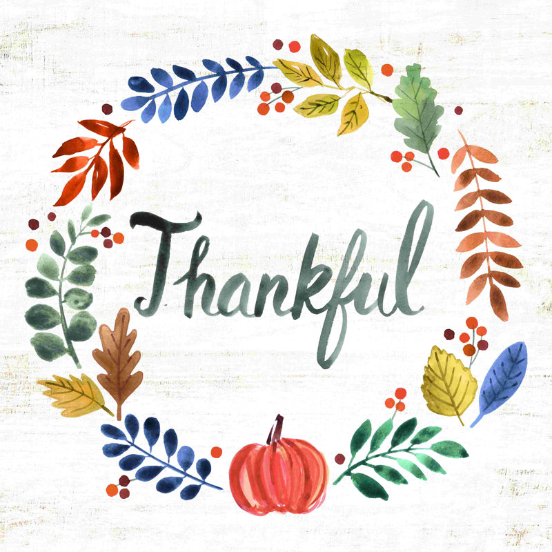 «Thankful Wreath», art textuel sur toile tendue, H 12 po x l 12 po