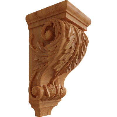 2 1/4"W x 2 1/4"D x 4 1/4"H Extra Small Acanthus Wood Corbel, Red Oak