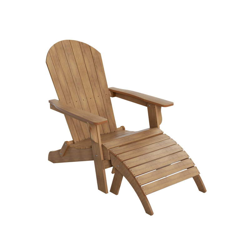 Chaise Adirondack pliante en plastique avec repose-pieds Arrlo, Teck