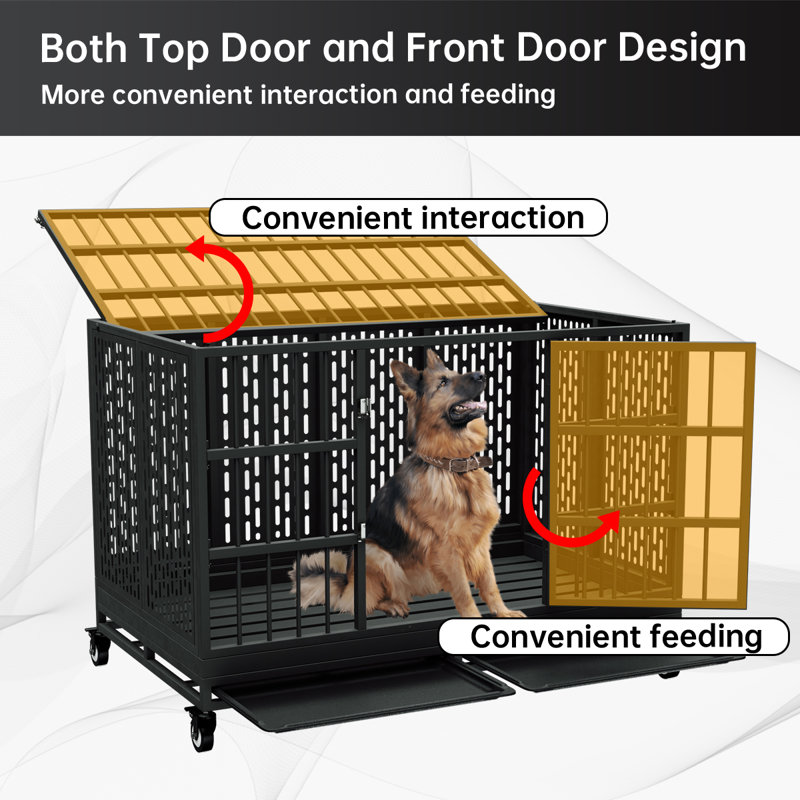 Extra Large Black and Silver Rolling Metal Dog Crate