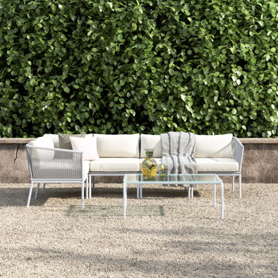 Solid Wood 5 - Person Patio Conversation Set with Cushions