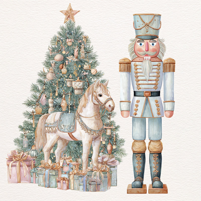 Art mural sur toile, "Casse-noisette et cheval des fêtes" par arbre, H 30 po x l 30 po