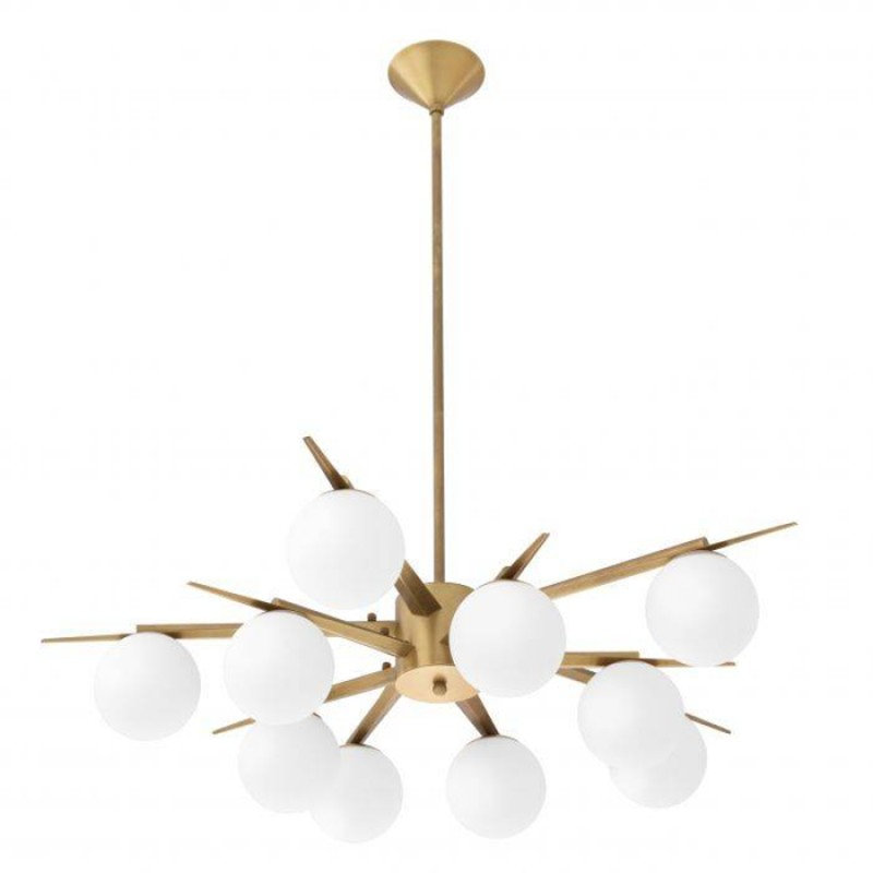 Lustre suspendu en laiton clair Venezia, 28" Diameter x 8” Height, Blanc, Acier noirci
