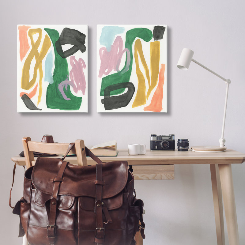  «Funky Abstract Squiggles», ensemble de 2 toiles murales par June Erica Vess, H 30 po x l 24 po