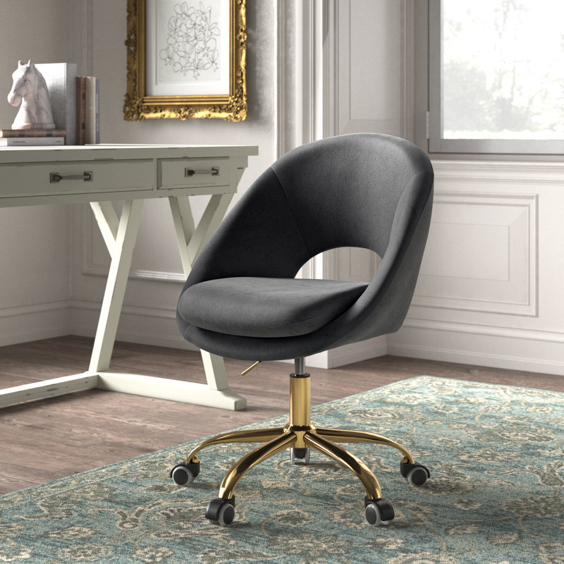Chaise de travail Doreen, Velours gris anthracite