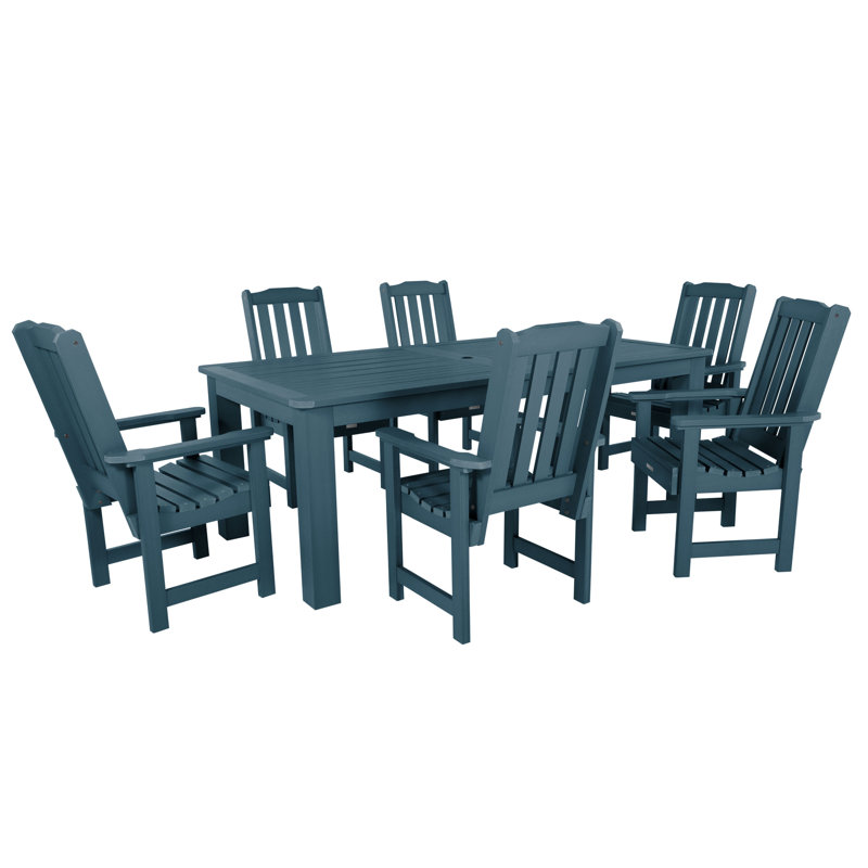 Kile 6 - Person Patio Dining Set with Rectangular Table, Nantucket Blue, 84" L x 42'' W x 30'' H