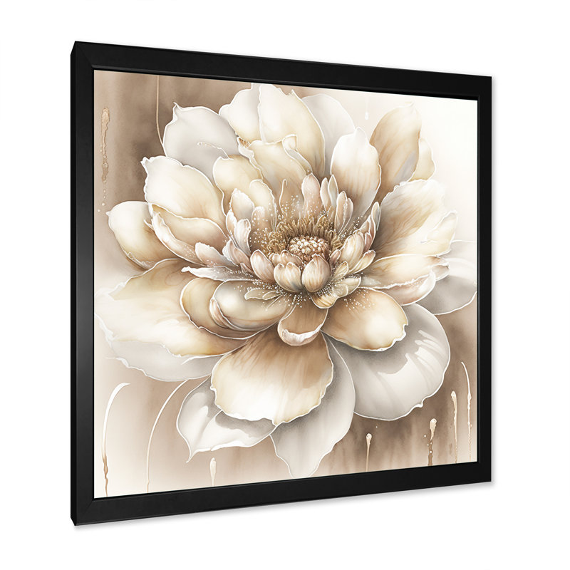 Simple fleur beige II - impression murale sur toile à motif floral, H 24 po x l 24 po x P 1 po, Cadre noir