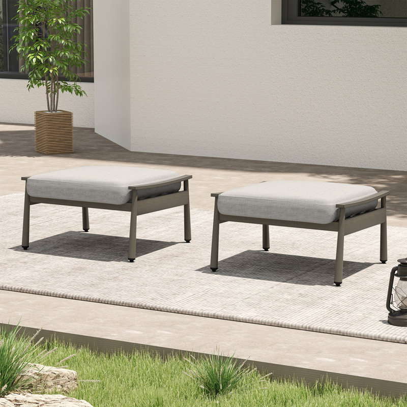 Repose-pieds d'extérieur en aluminium avec coussin Sunbrella® Mariène, Gris, Brun
