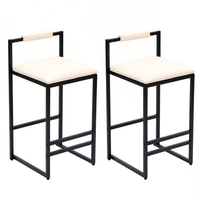Ensemble de 2 tabourets de bar noirs avec dossier et 2 fauteuils rembourrés en cuir de polyuréthane