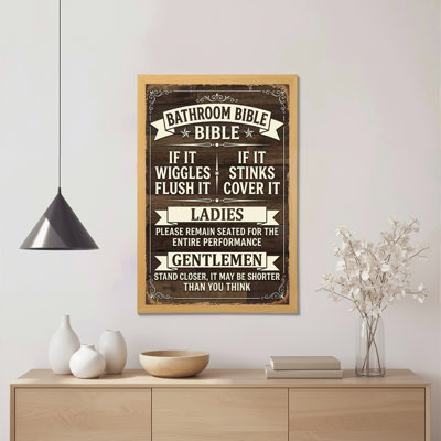 Salle de bain bible humour sur toile tendue, reproduction d'art sur toile avec cadre en bois pour décor de salle de bain