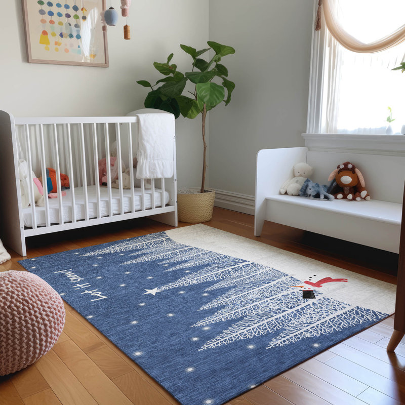 Tapis bleu Cerrito AMF223 lavable à la machine de qualité supérieure, Rectangle 2 pi 6 po x 3 pi 10 po