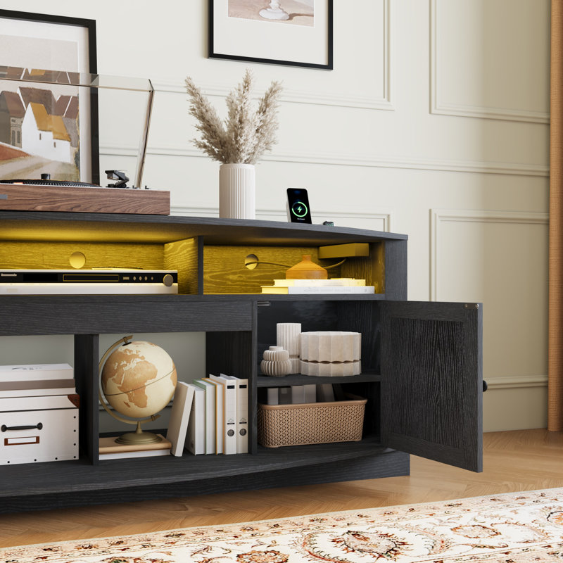 70" Farmhouse TV Stand, Modern Media TV Console Table With Timeless Barn Doors & Storage Cabinets, Black