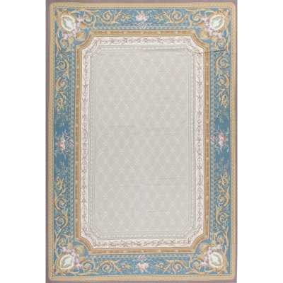 Hand-Knotted High-Quality Beige and Teal Area Rug