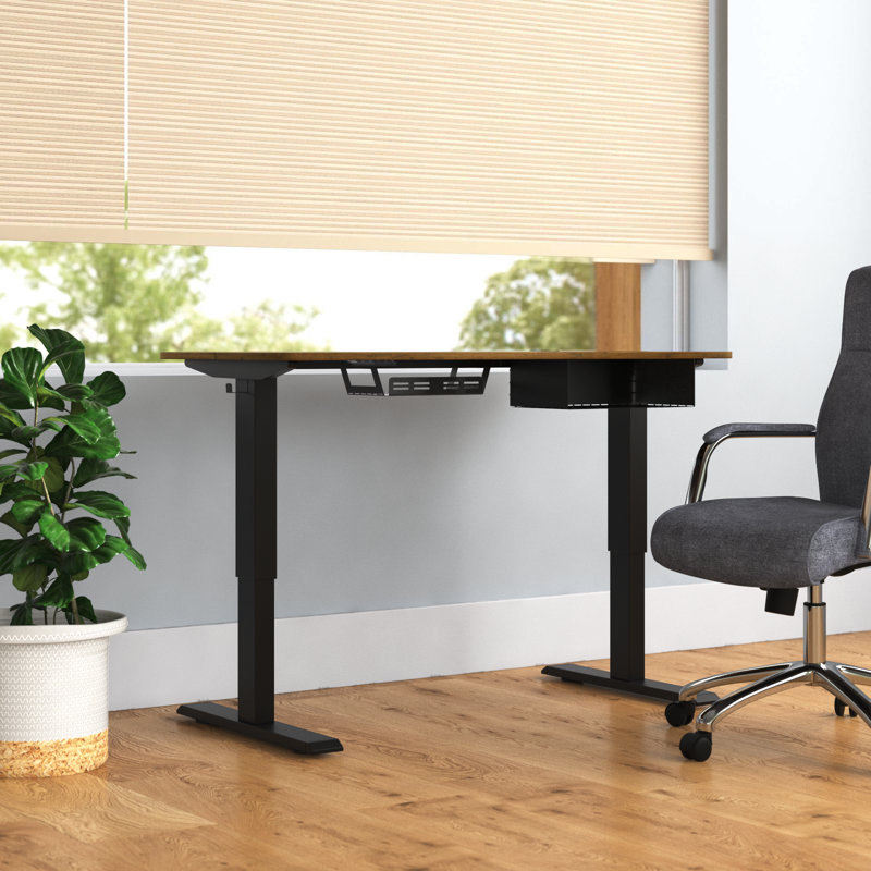 Carlin Adjustable Metal Base Standing Desk, Rustic Brown/Black, Right