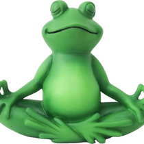Green Frog Yoga Poses Two Figurines Glossy Resin Gold Color Toes Nature  Decor