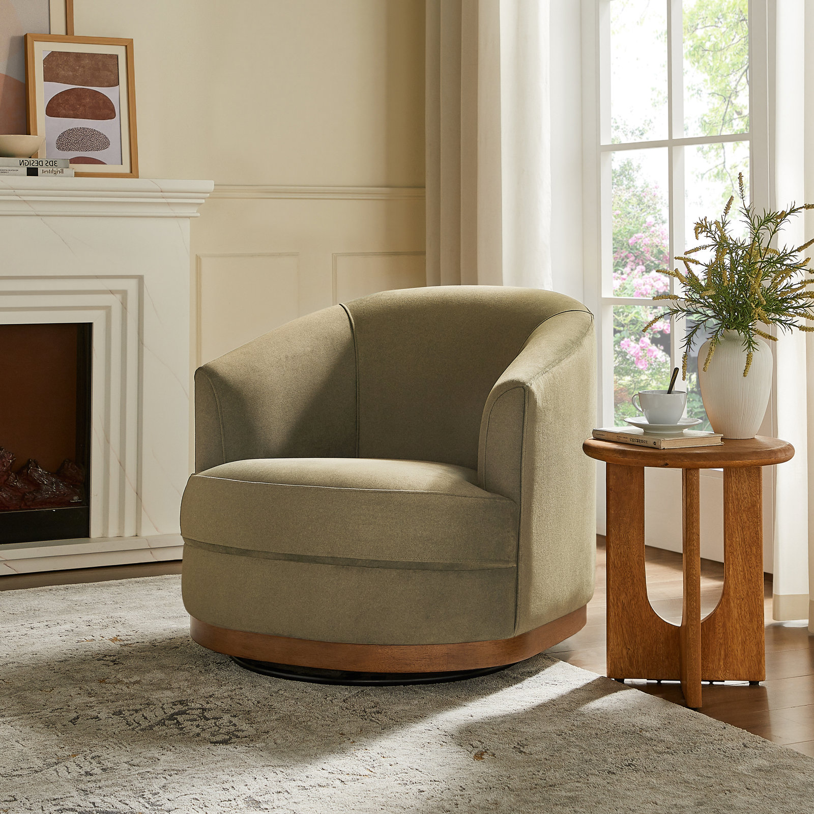 Solay Upholstered Swivel Accent Chair, Moss Green