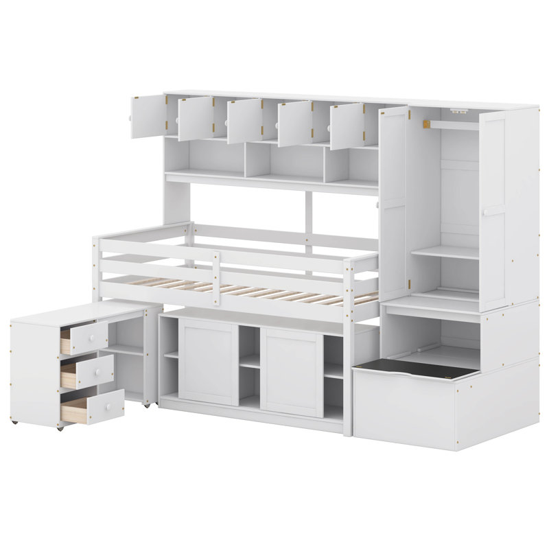 Lit mezzanine avec tiroirs Jeycob Kids, Simple, Blanc