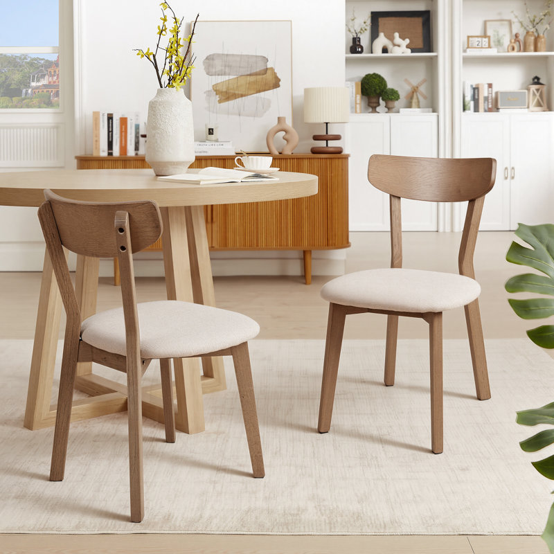 Chaises de salle à manger en bois massif, chaises d'appoint rembourrées modernes avec assise en tissu de lin, Gris clair