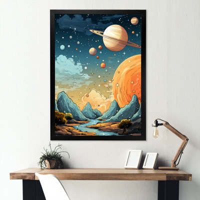 Bleu et orange, planète cosmique Constellations II - art mural de la planète espace