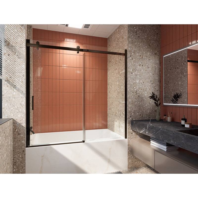 56-60 In. W X 58 In. H Mod Semi-Frameless Sliding Bathtub Door In Matte Black With 5/16 In. (8Mm) Clear Glass, Matte Black