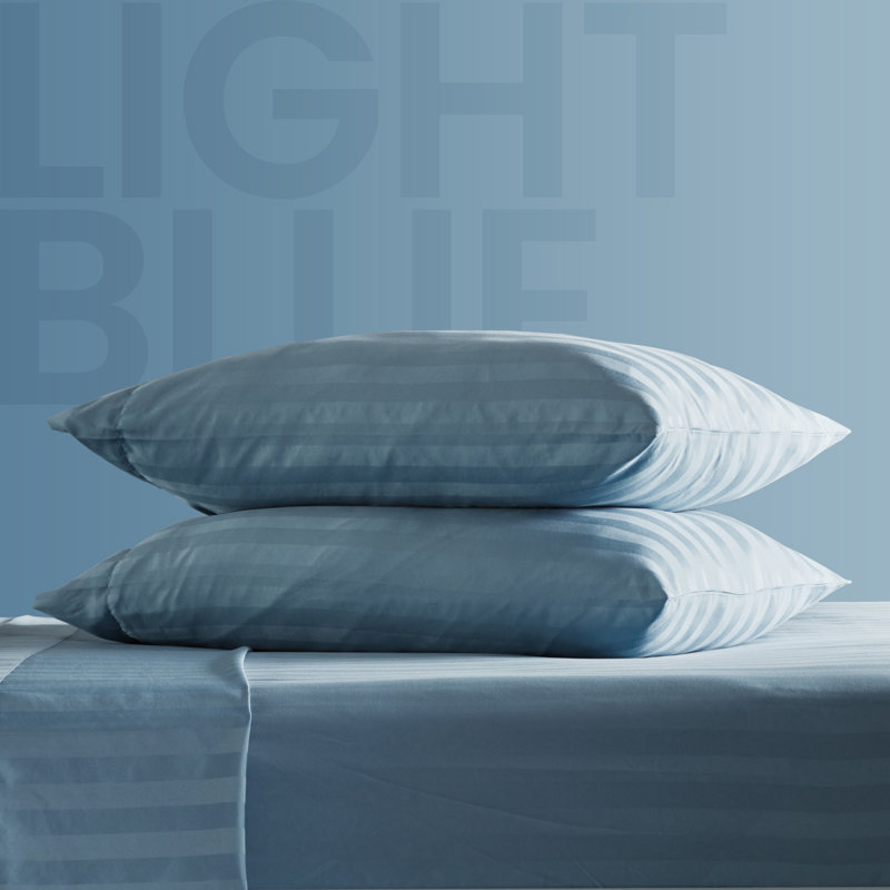 Sateen Striped Sheet Set, Stone Blue, Cal.King Sheet Set +Fitted Sheet + 2 Pillowcases