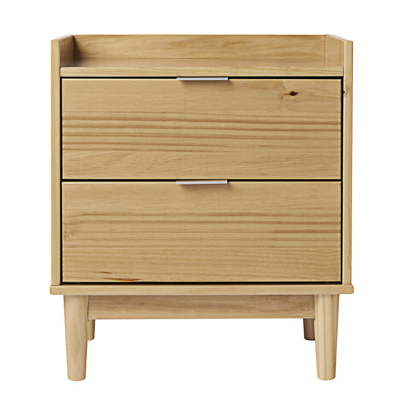 Natural Pine Mid-Century Modern 2-Drawer Nightstand