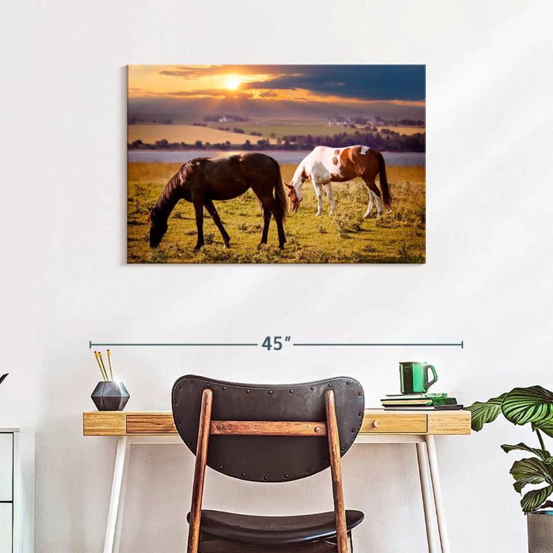 Brampt Horses On Pasture, 24" H x 36" W