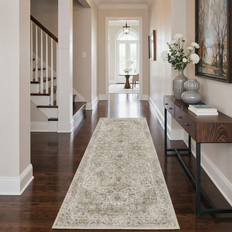 Mosaic Modern Machine Washable Brown / Beige Indoor Area Rug with Non-Slip Backing, Runner 2' x 6'