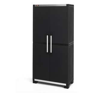 Keter Utility jumbo cabinet Plastic Freestanding Garage Cabinet in Gray  (34.5-in W x 70.8-in H x 17.5-in D) in the Garage Cabinets department at