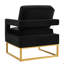 Chaise d'appoint de style moderne avec base en métal doré, fauteuil de loisir rembourré en velours avec accoudoirs ouverts, fauteuil, noir