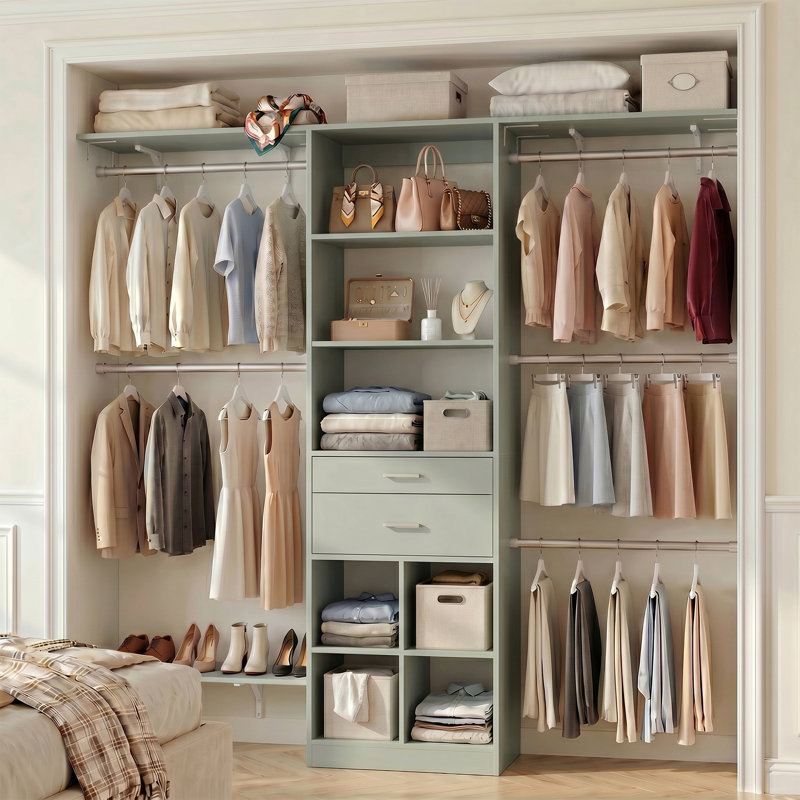 Système d'organisation de 22 à 96 po avec tiroirs en bois, H 80 po x l 96 po x P 15,8 po, Vert crabe