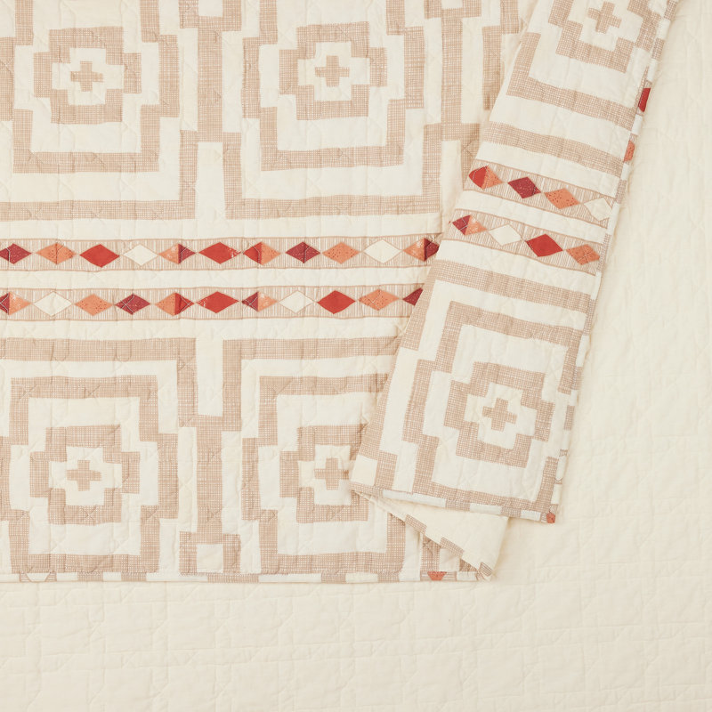 Hypnotic Cream Geometric Cotton Full/Queen Quilt Set